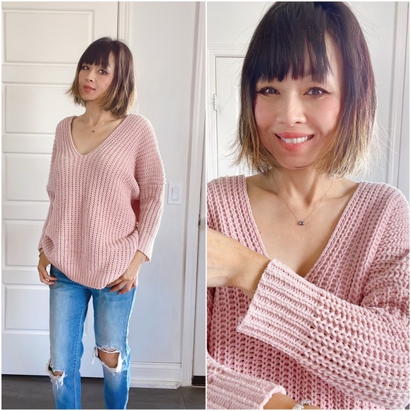 017 Cozy Dusty Pink Oversized Chenille Sweater Top - Picture 3 of 5